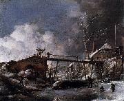 Philips Wouwerman, Winter Landscape with Wooden Bridge